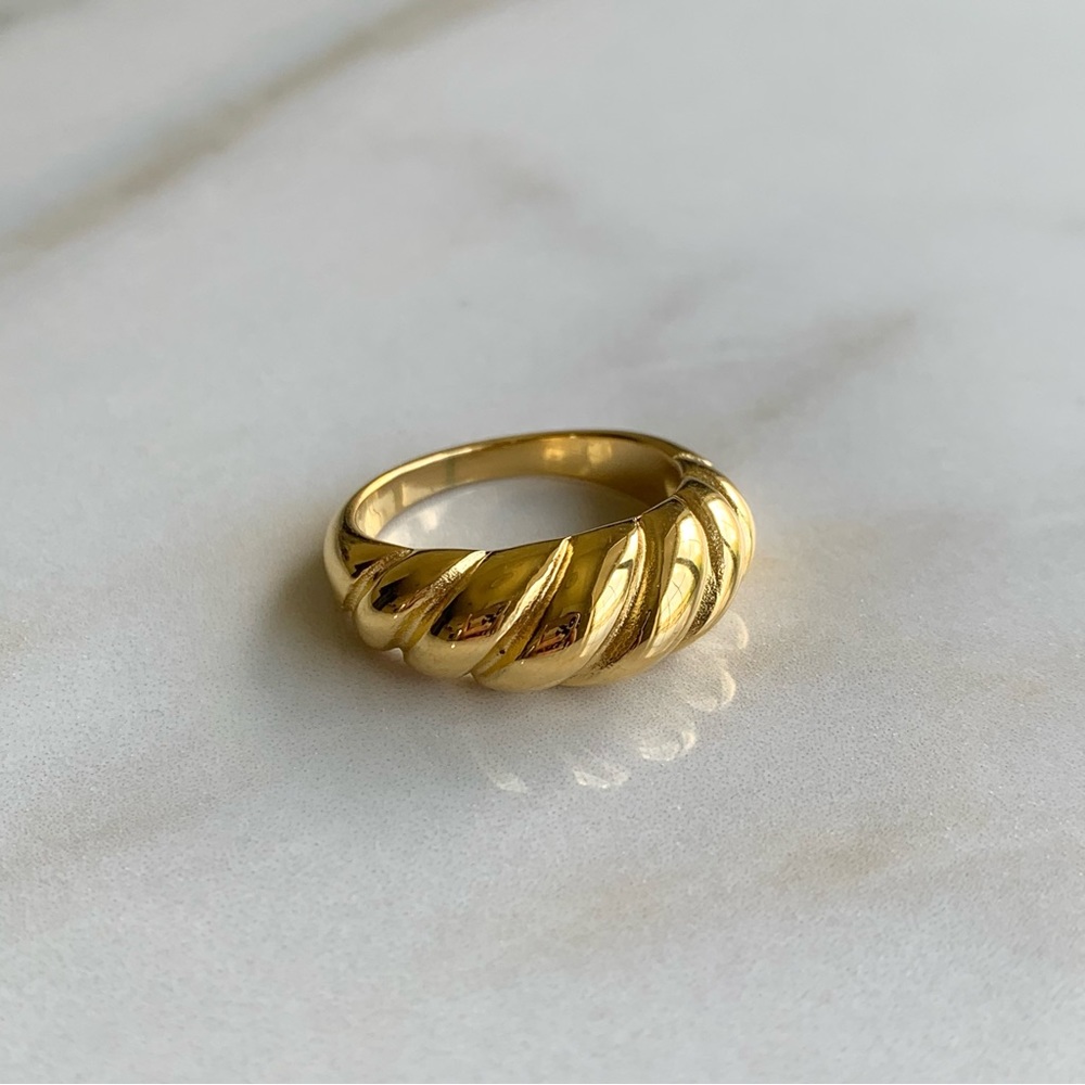 Gold croissant ring, gold twisted dome ring, stacking ring gold, ring for women